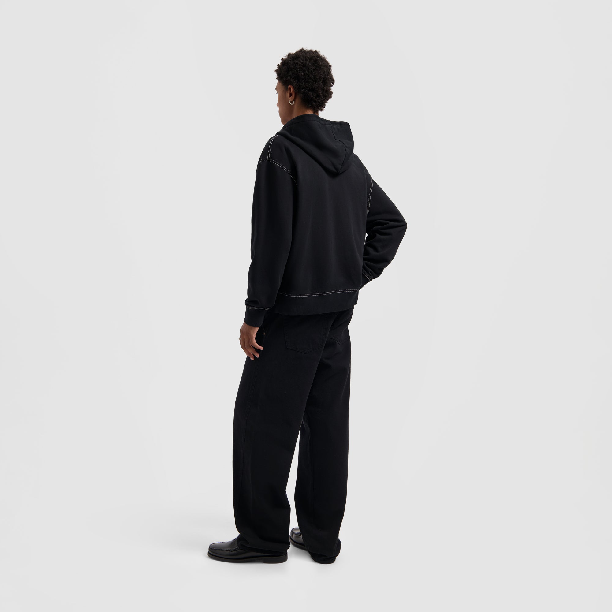 Contrast Signature Zip Hoodie - Black