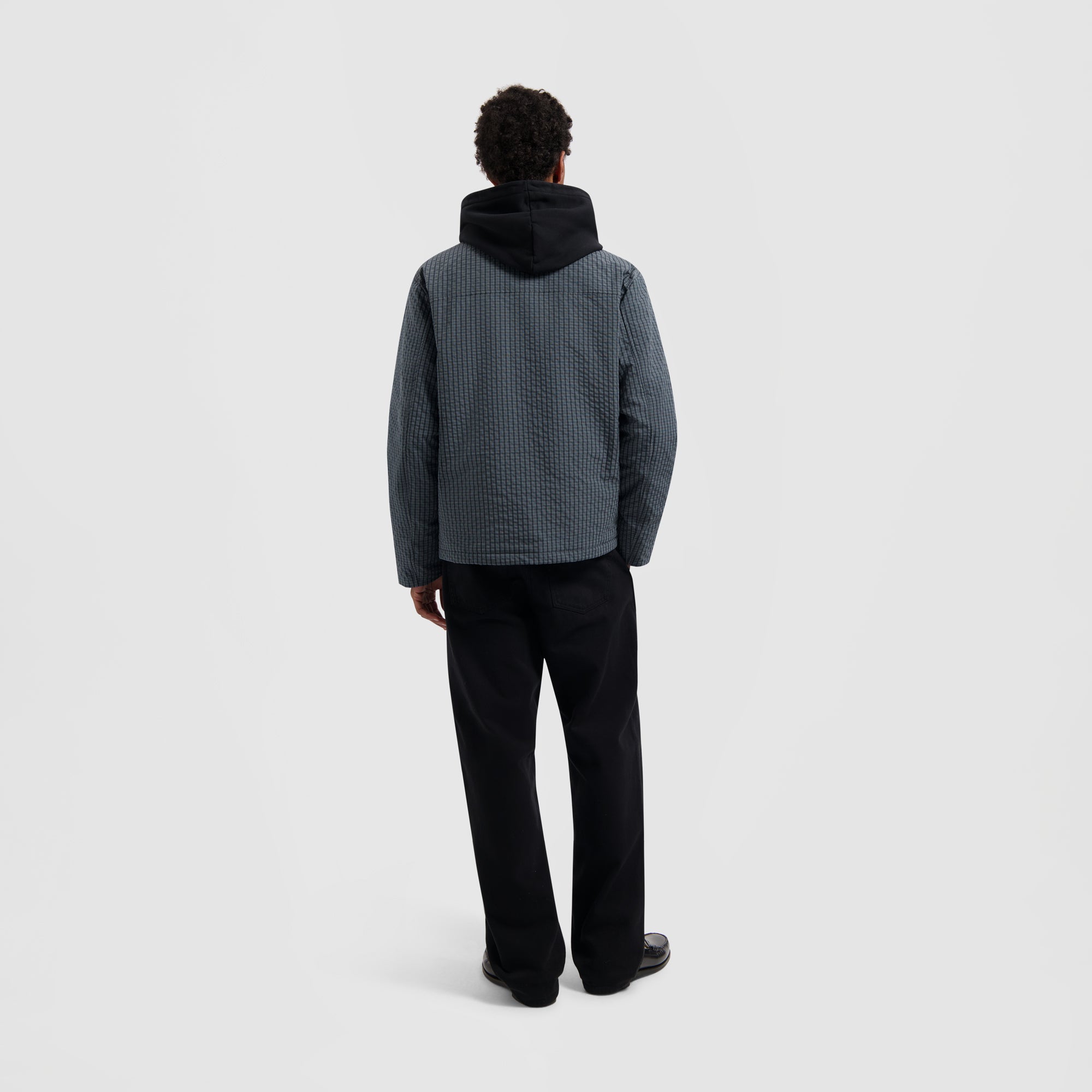 Checked Padded Coach Jacket - Navy