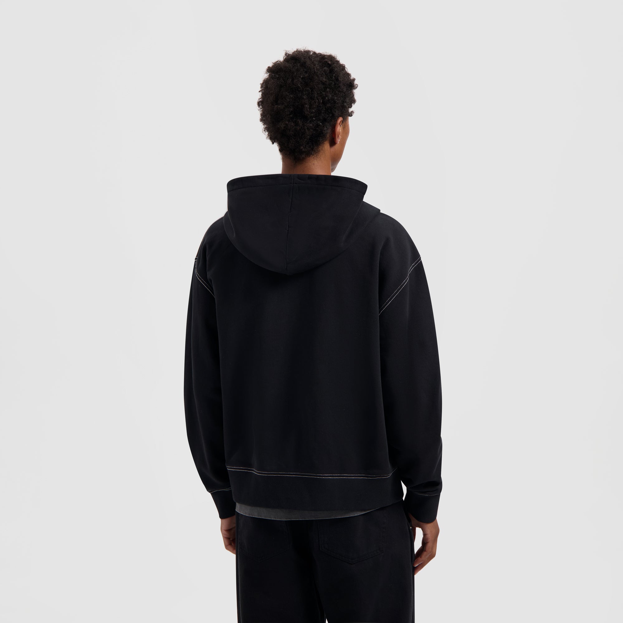 Contrast Signature Zip Hoodie - Black