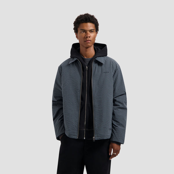 Checked Padded Coach Jacket - Navy