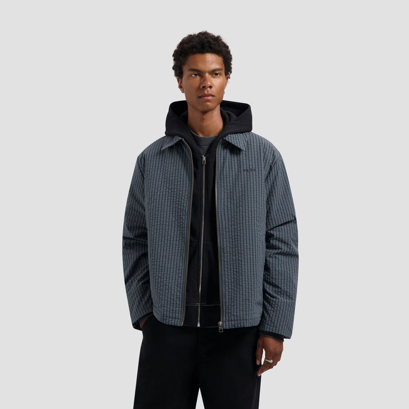 Checked Padded Coach Jacket - Navy
