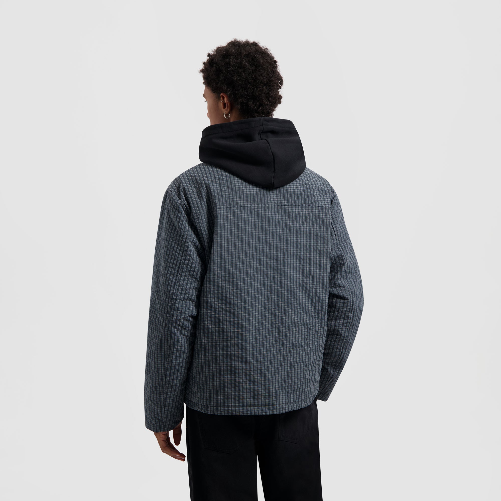 Checked Padded Coach Jacket - Navy