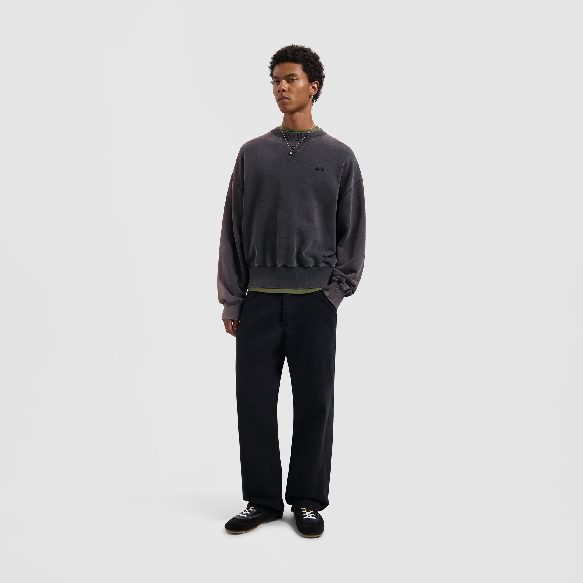 Washed Signature Boxy Crewneck - Charcoal
