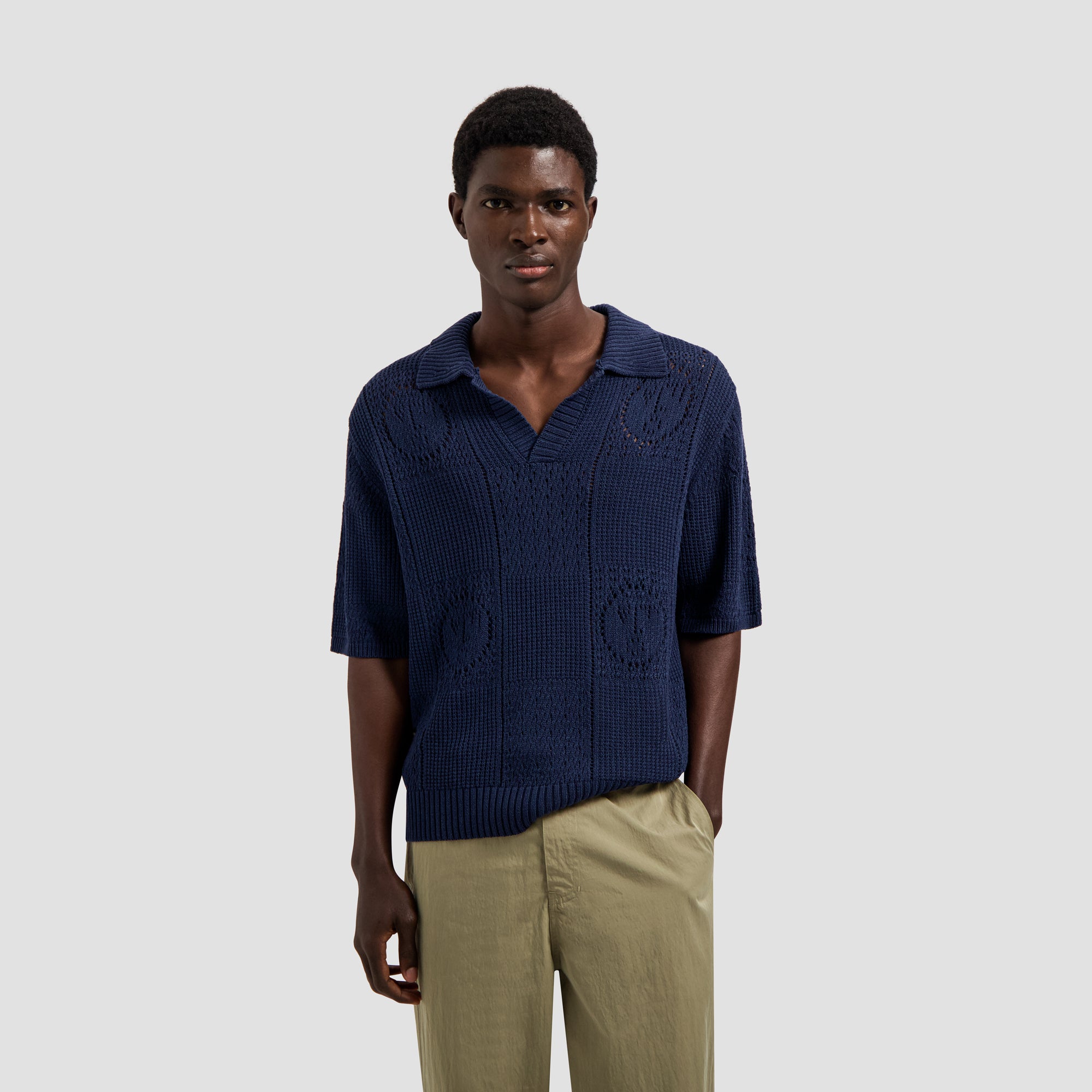 Face Logo Knit Polo - Navy