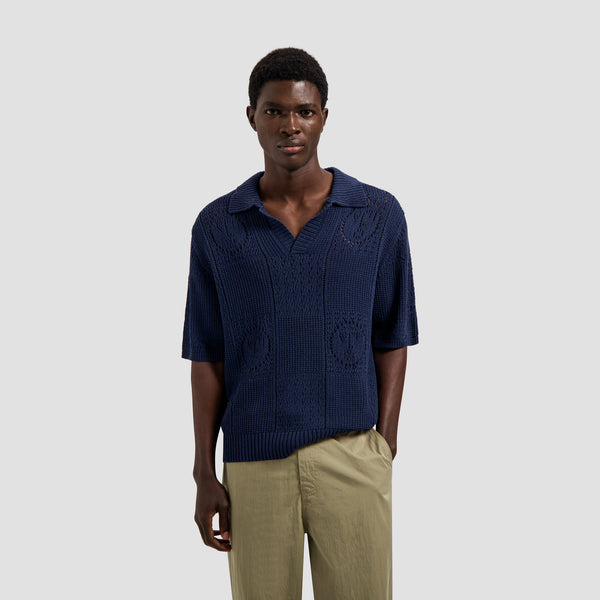 Face Logo Knit Polo - Navy