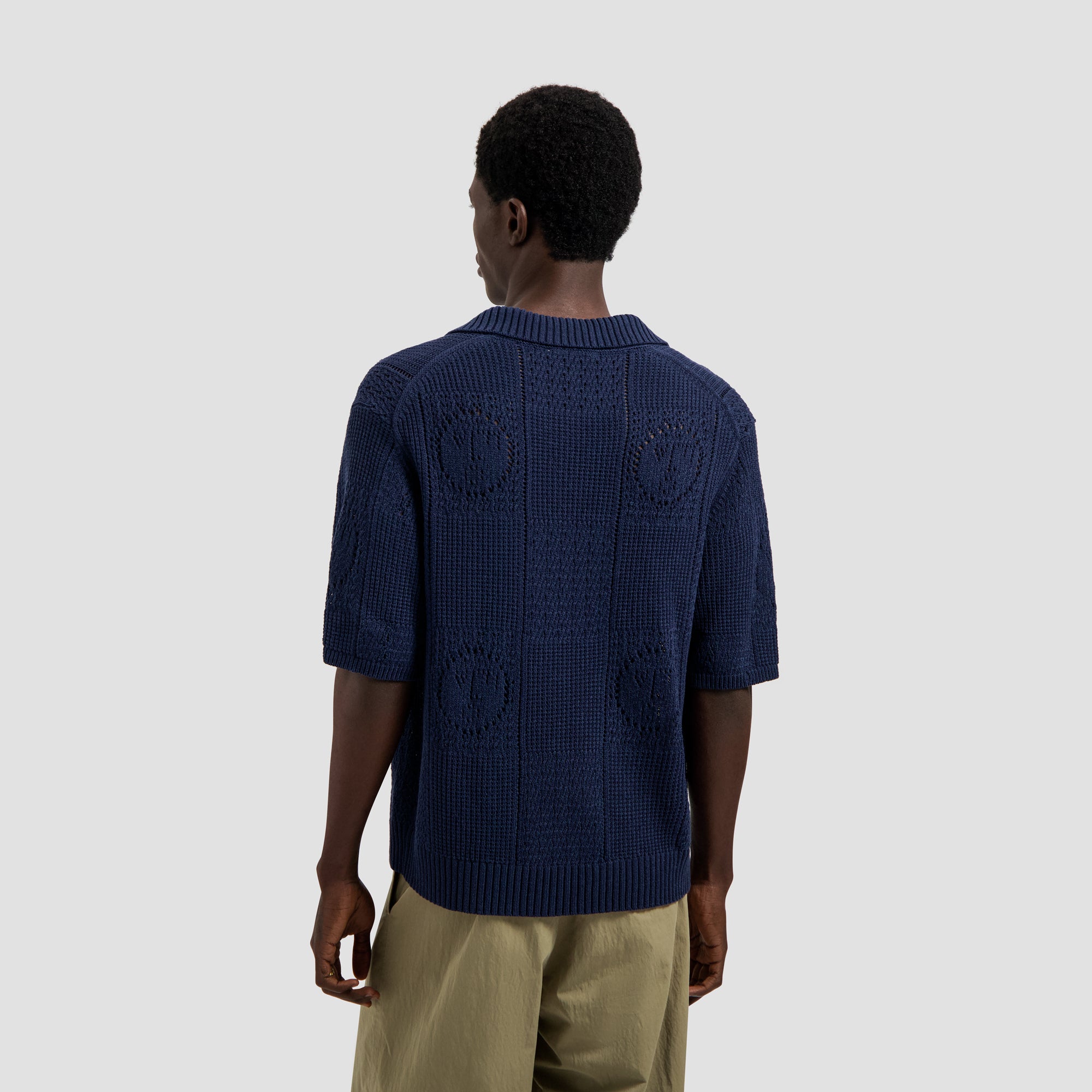 Face Logo Knit Polo - Navy