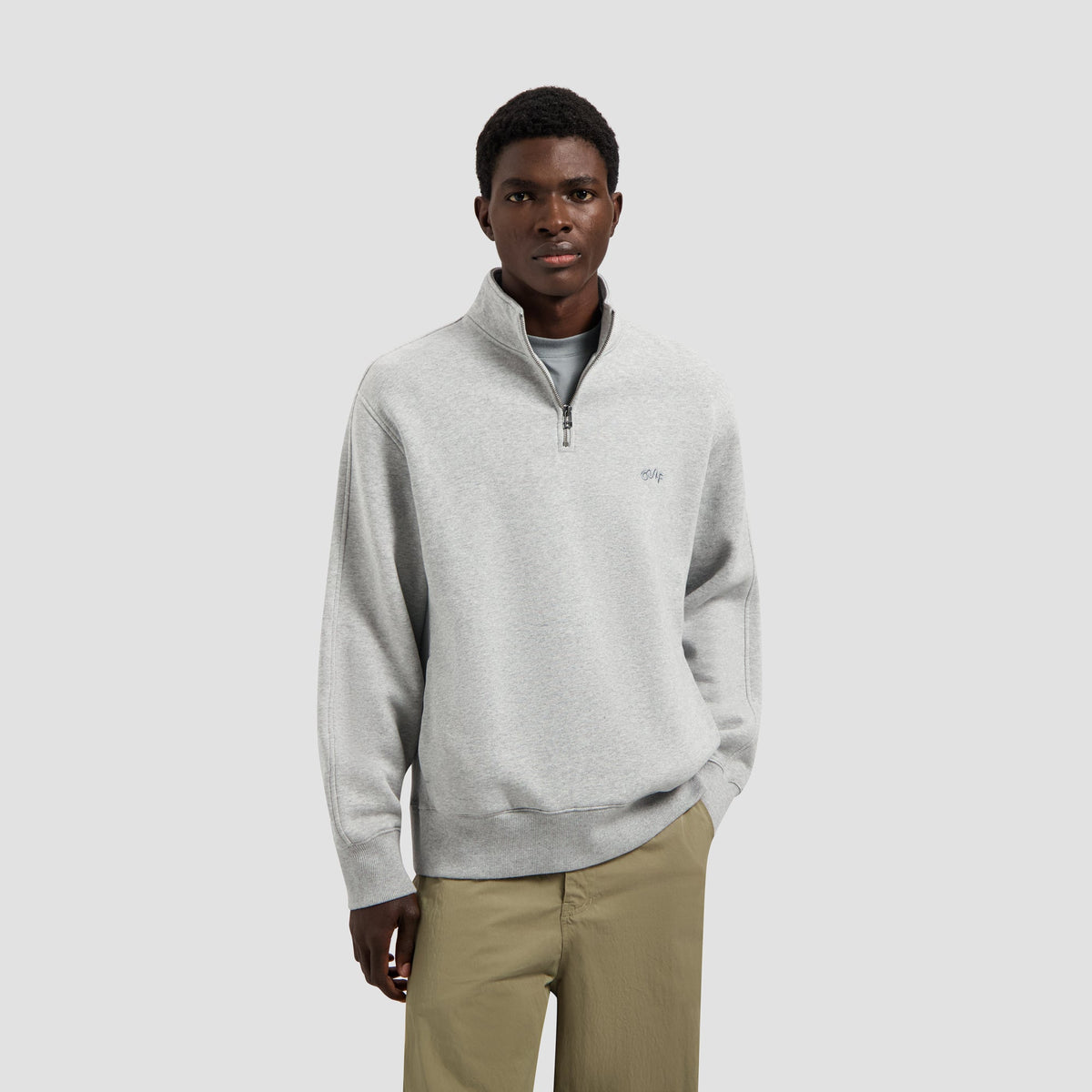 SIGNATURE ZIP MOCK | HEATHER GREY