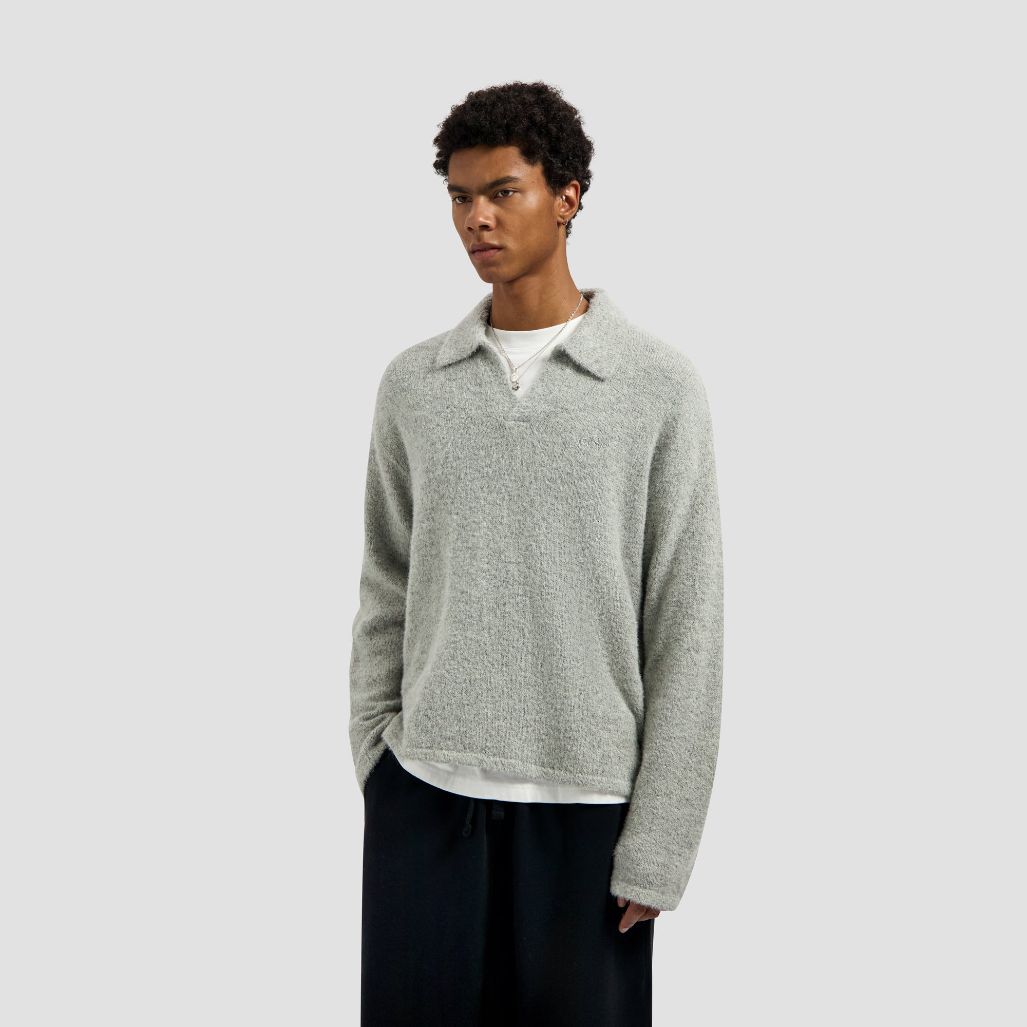 Signature Knitted Polo - Heather Grey