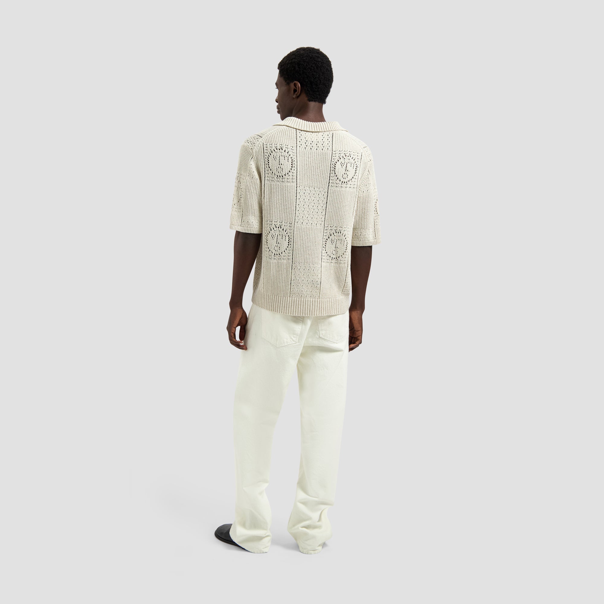 Face Logo Knit Polo - Off White
