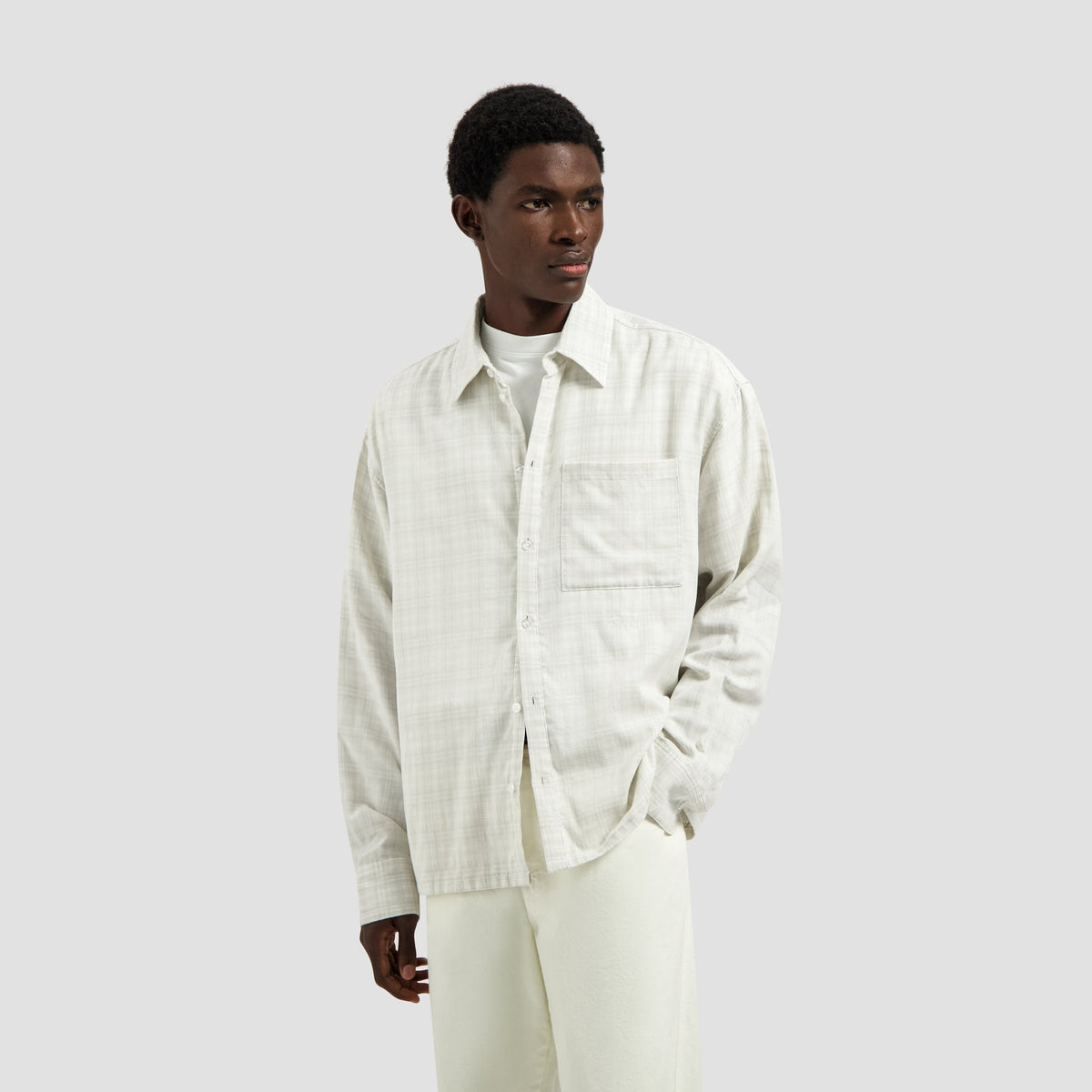 DOUBLE FACED CHECKED BOXY SHIRT | OFF WHITE