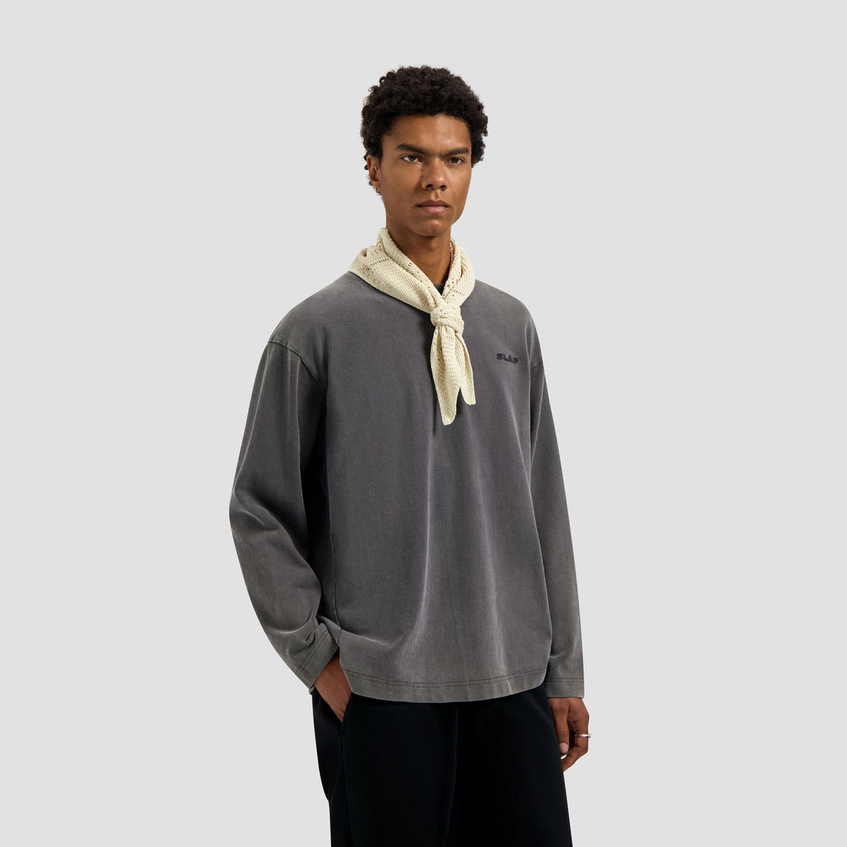 WASHED STUDIO LS TEE | CHARCOAL
