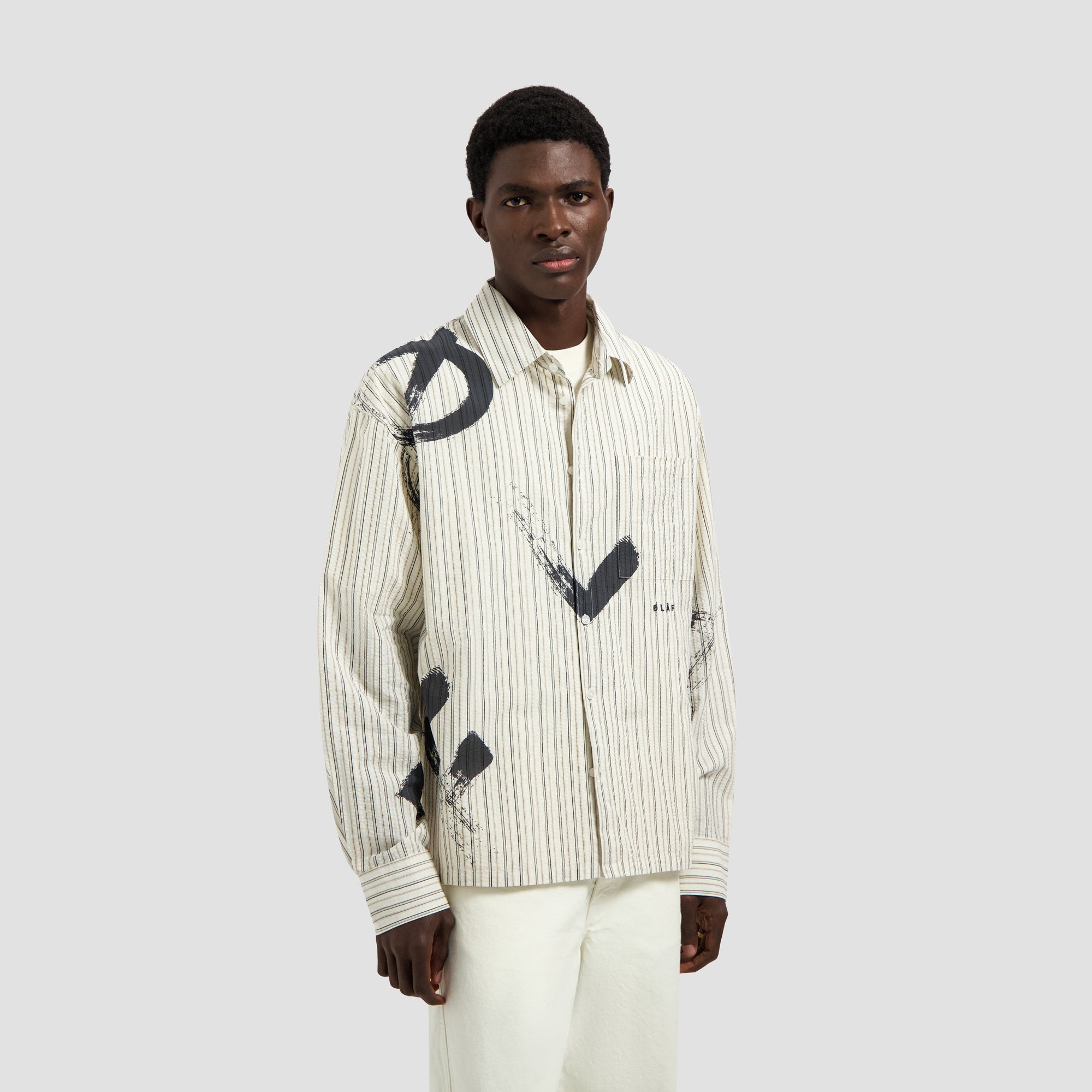 Brushstroke Logo Stripe LS Shirt - Charcoal/White