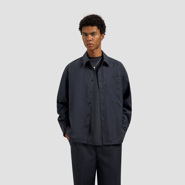 Wool Blend Boxy LS Shirt - Charcoal