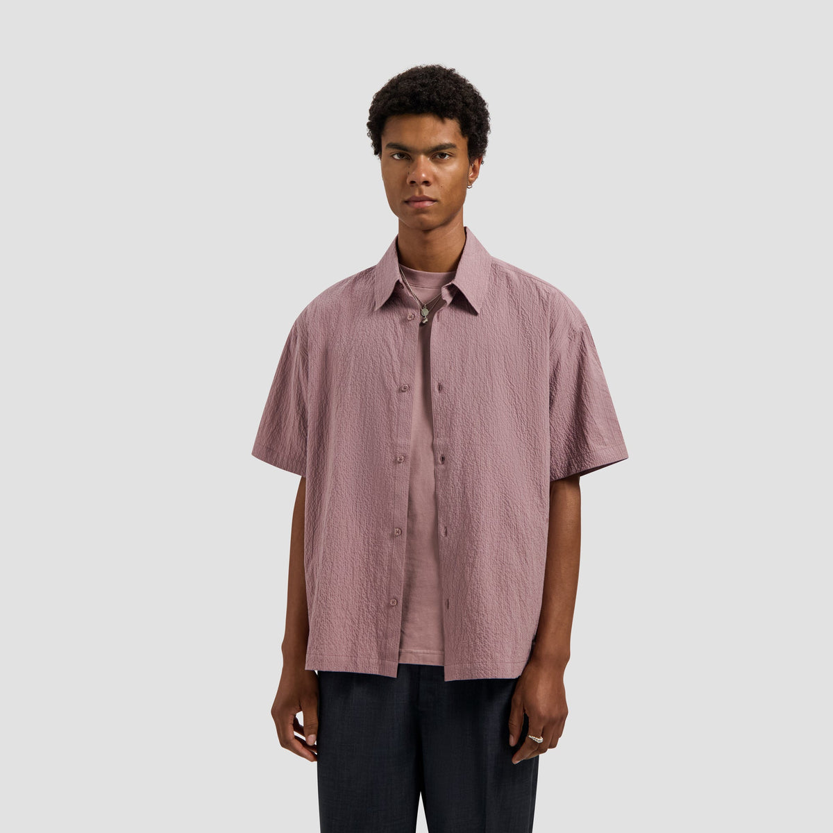 STRIPE BOXY SS SHIRT | TWILIGHT MAUVE
