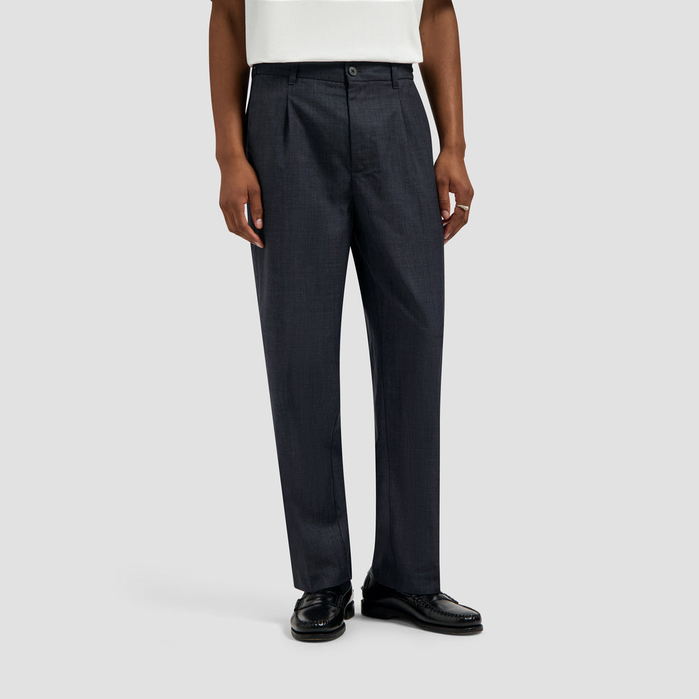 Regular Wool Blend Pleated Pant - Charcoal