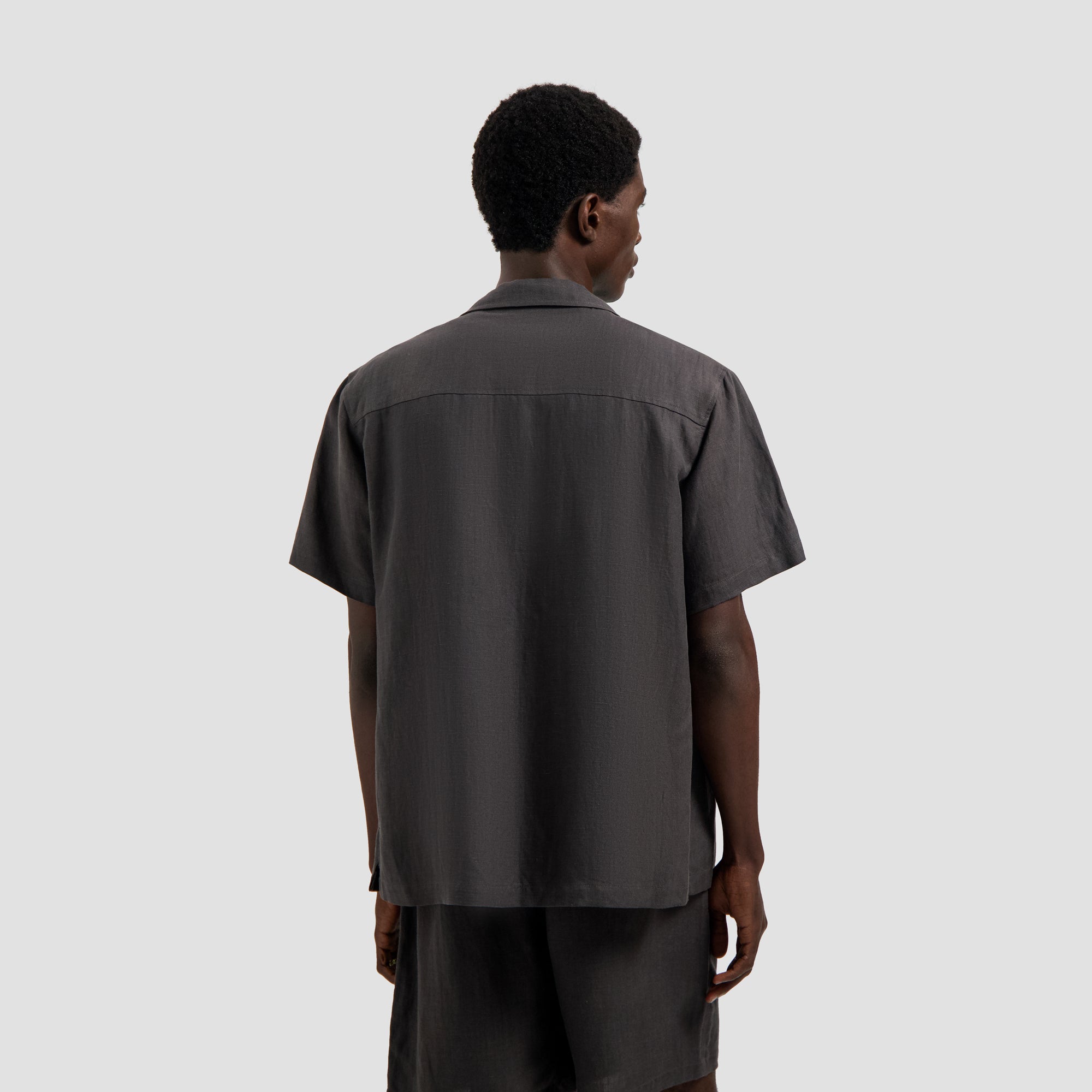 Linen Blend SS Shirt - Charcoal