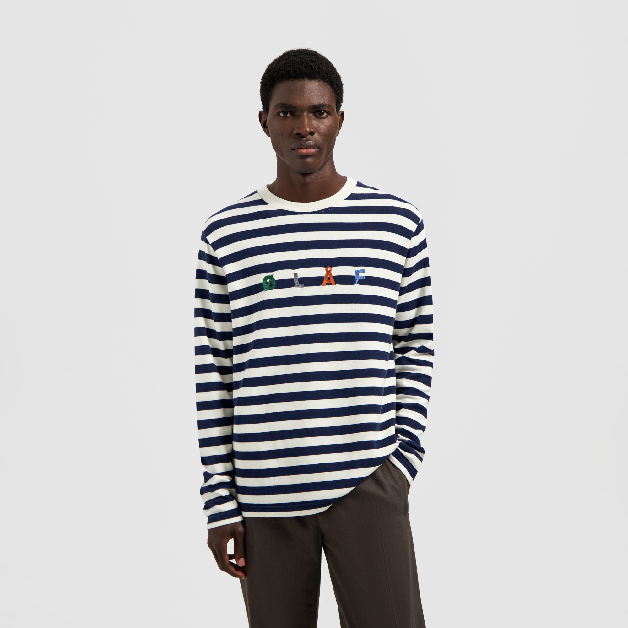 Stripe Sans LS Tee - White / Blue