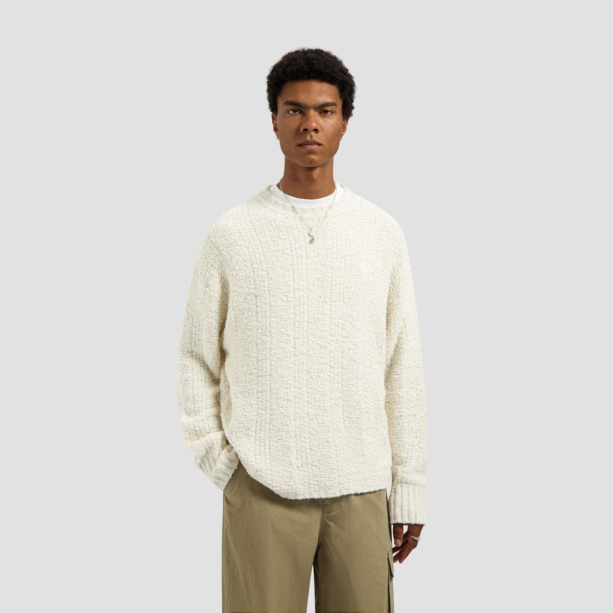 TEXTURED BOXY KNITTED CREWNECK | OFF WHITE