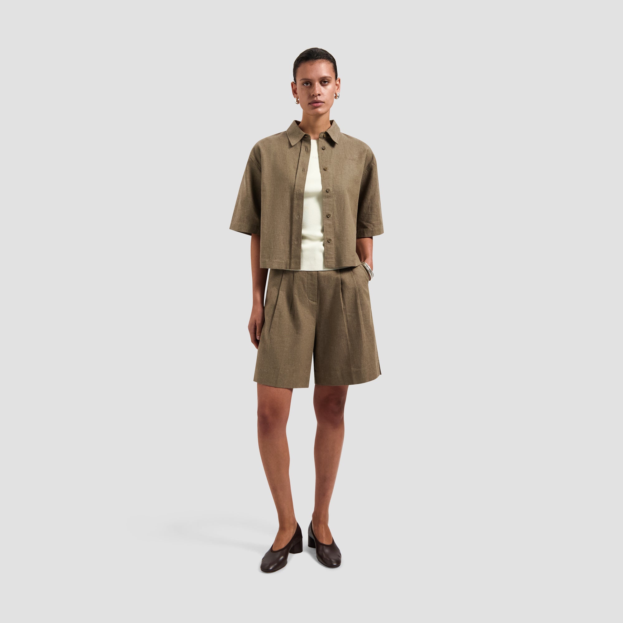 Linen Short Sleeve Shirt - Taupe