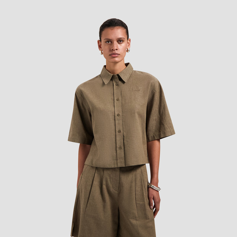 Linen Short Sleeve Shirt - Taupe