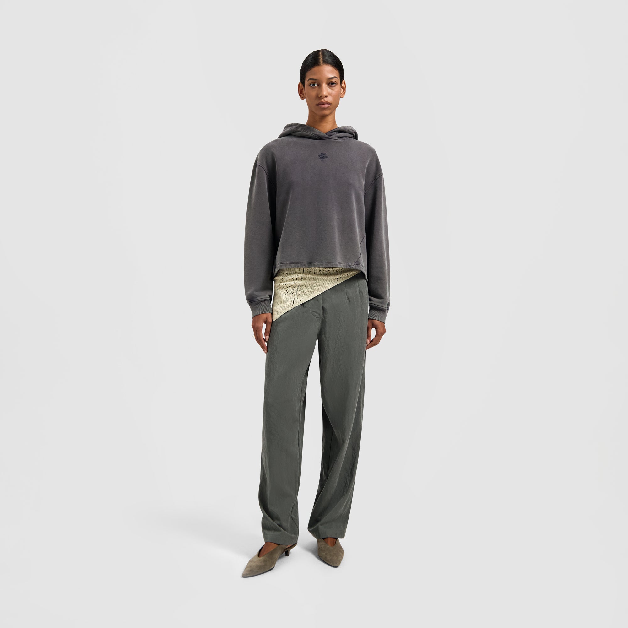 Monogram Washed Hoodie - Charcoal