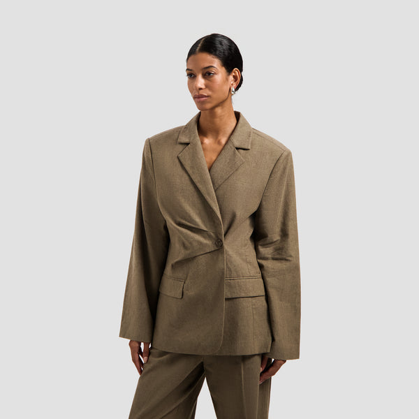 Asymmetric Linen Blazer - Taupe