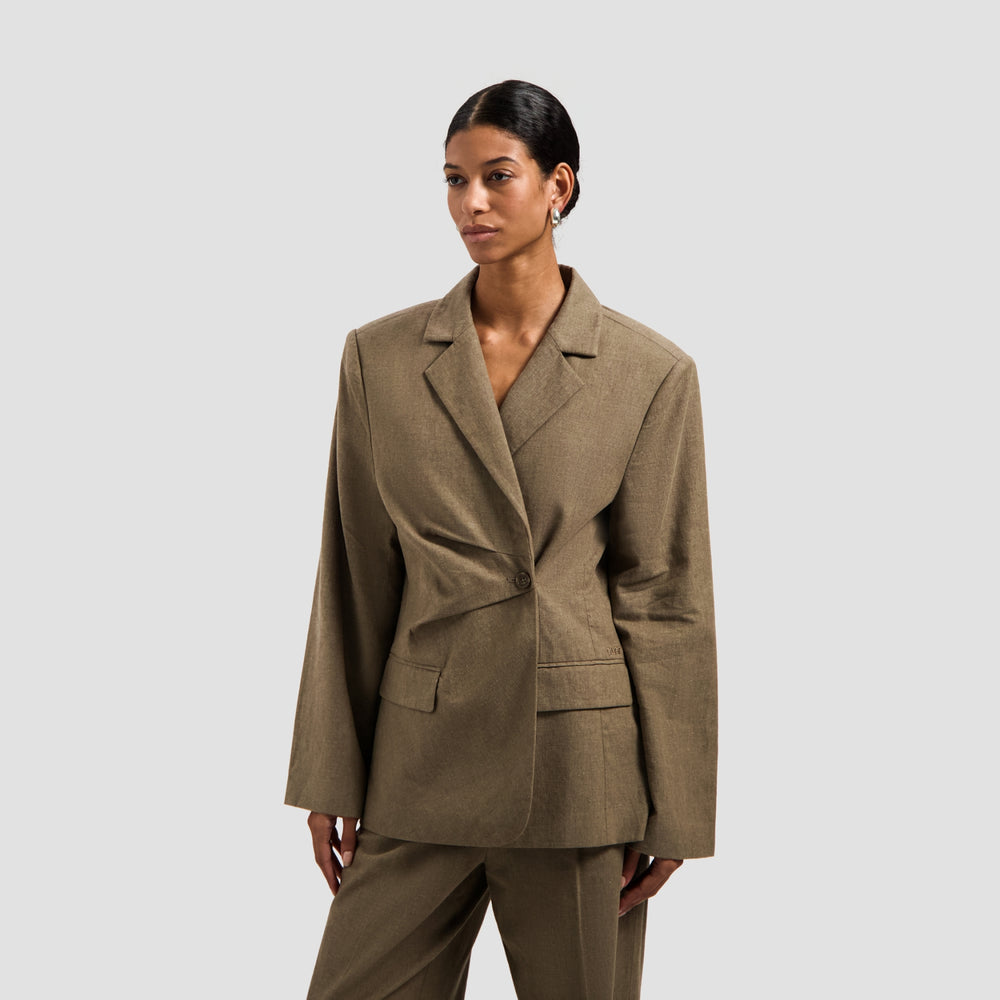 ASYMMETRIC LINEN BLAZER | TAUPE