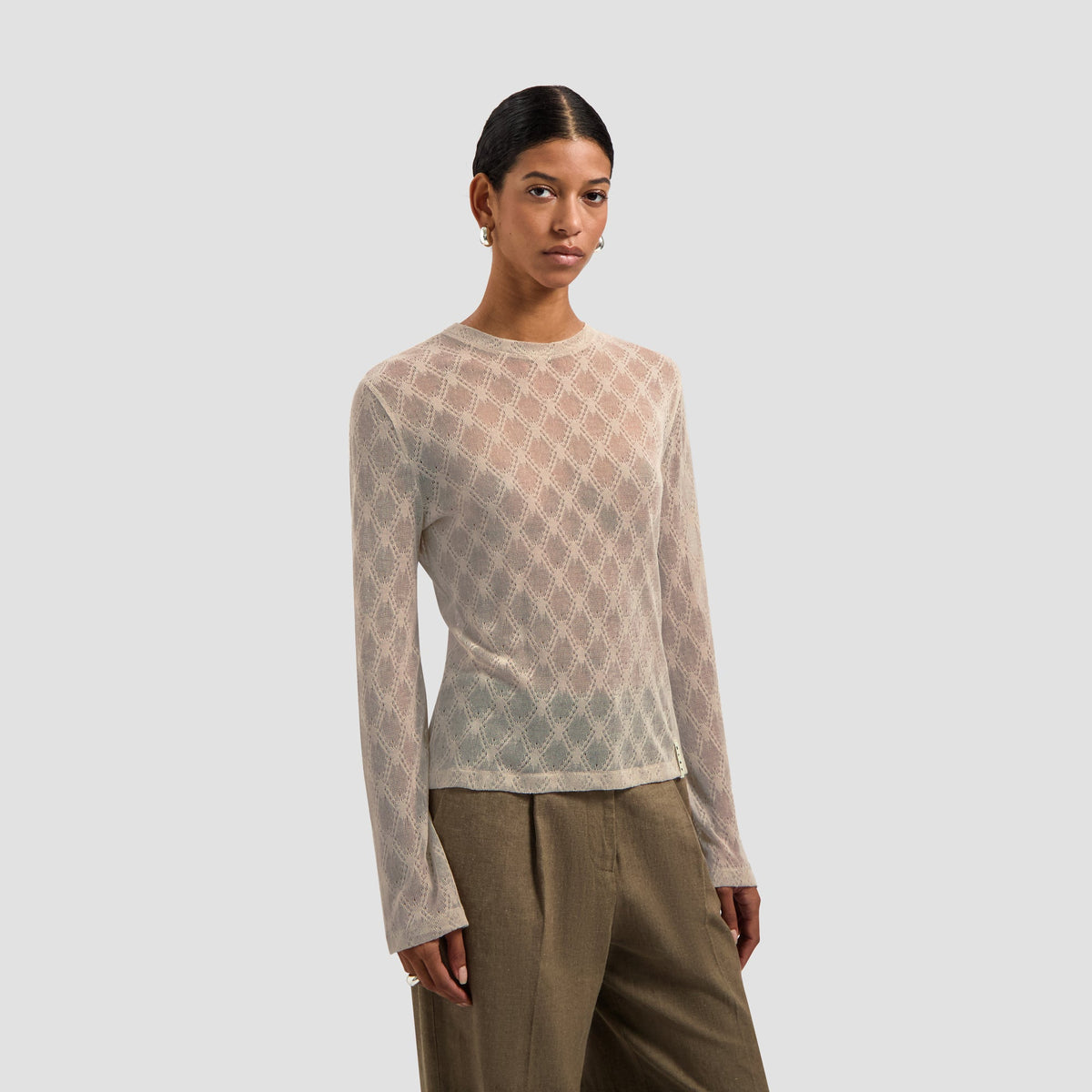 WIDE SLEEVE SEMI-SHEER TOP | CEMENT