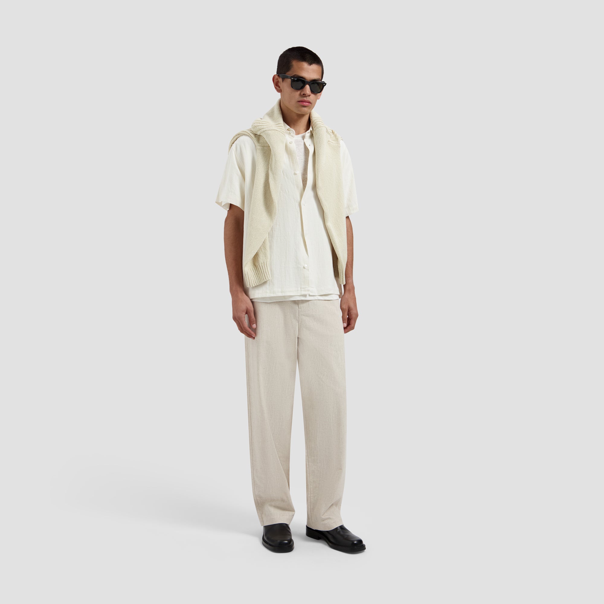Linen Barrel Leg Pants - Cement