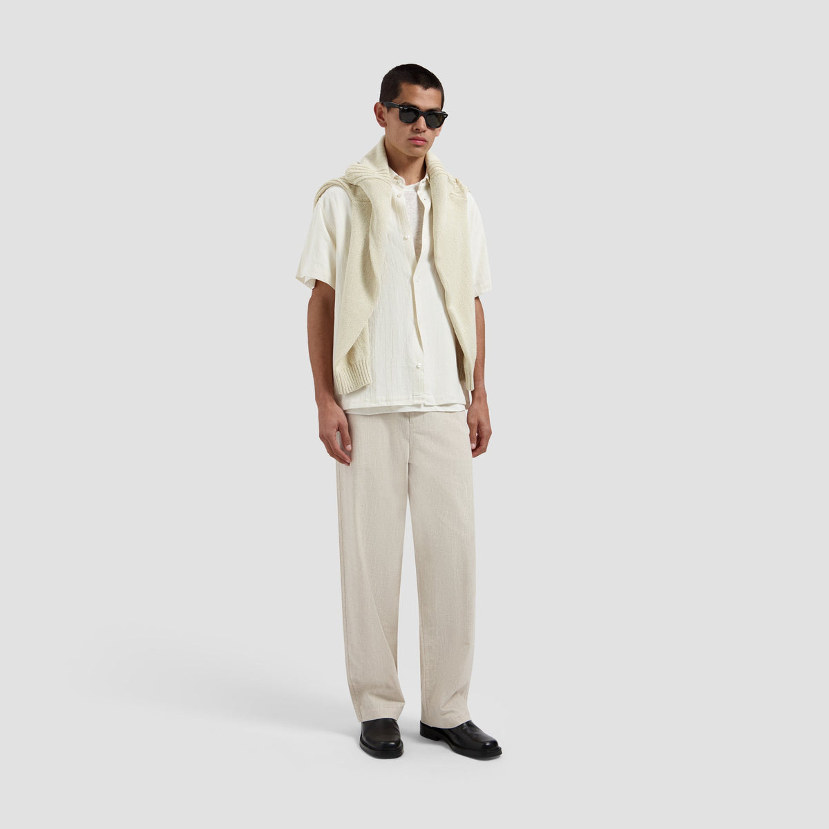 LINEN BARREL LEG PANTS | CEMENT