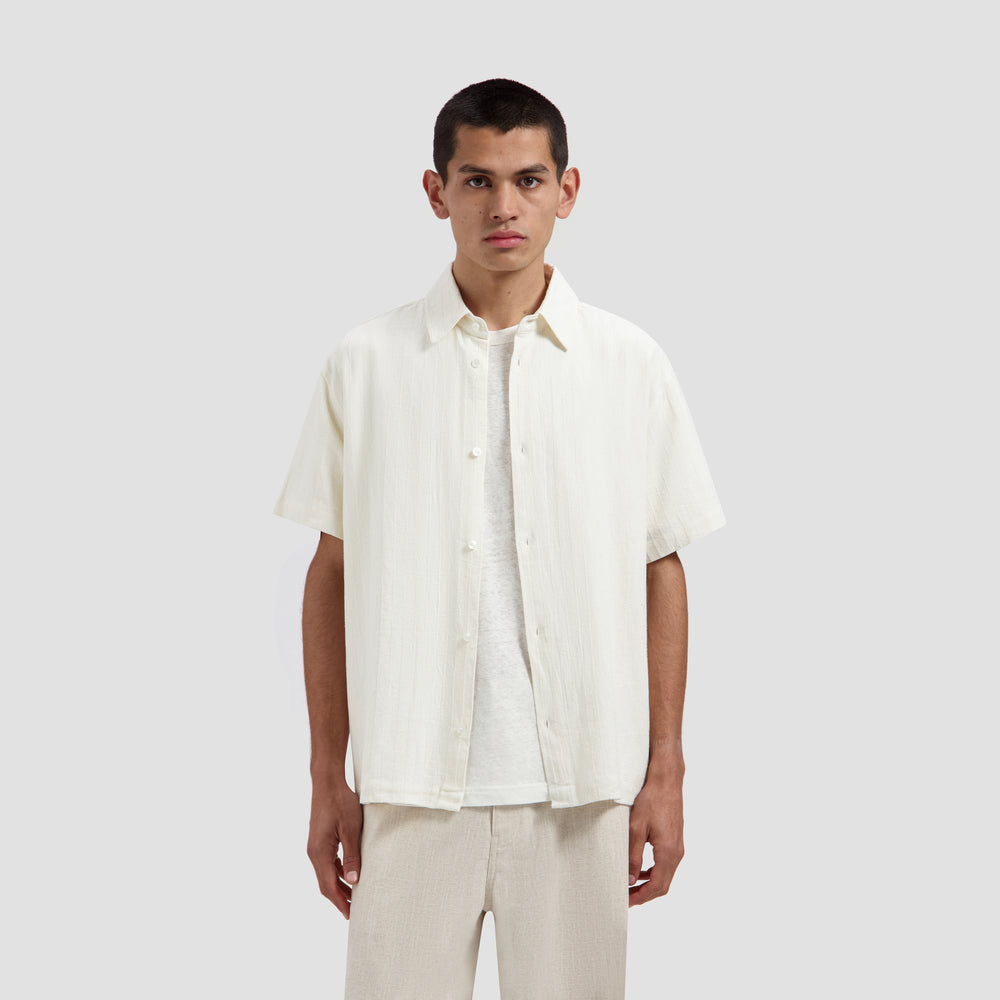 Textured Stripe Boxy SS Shirt - Off-White