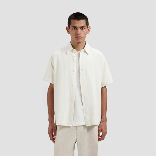 Textured Stripe Boxy SS Shirt - Off-White