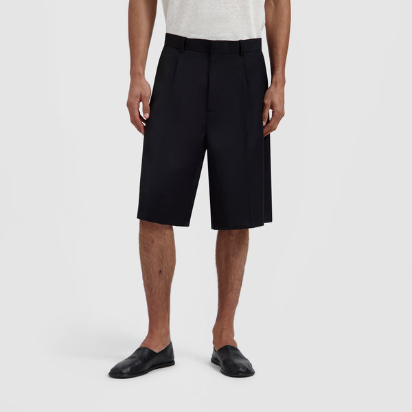 Tropical Wool Blend Tailored Shorts - Black