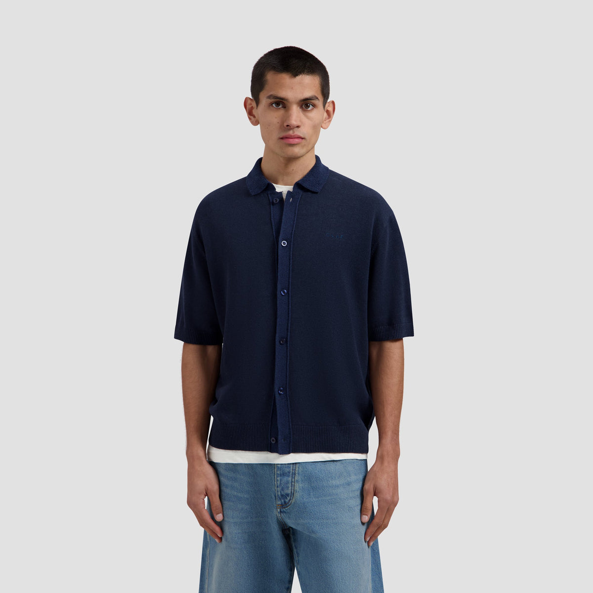 LINEN KNITTED SS POLO | NAVY