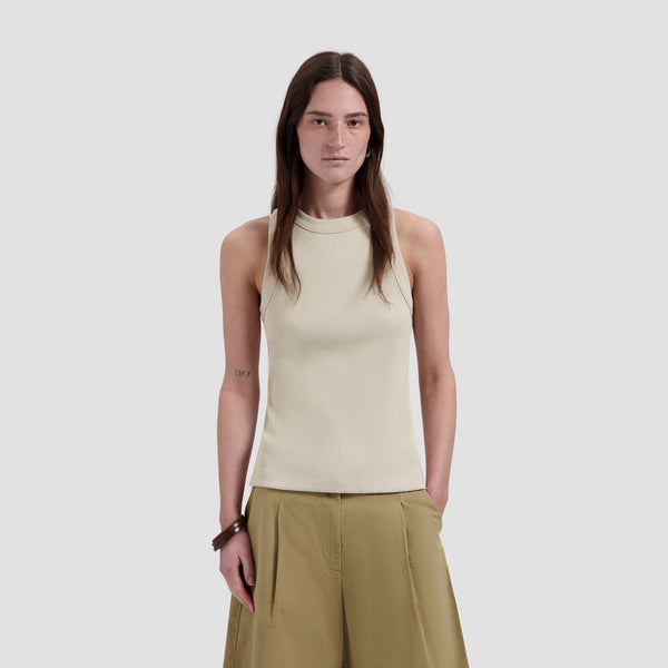 Retro Logo Rib Tank Top - Cement