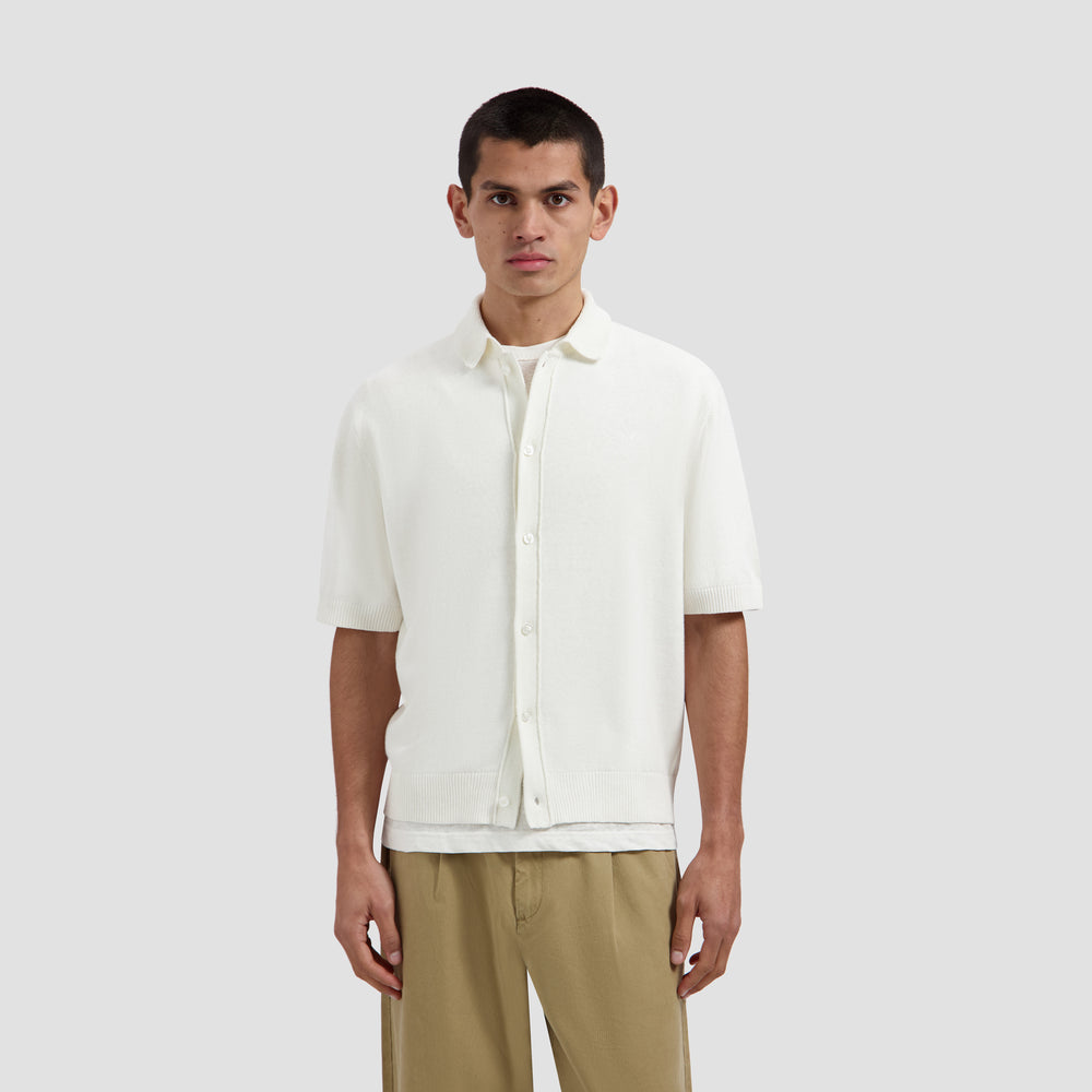 Linen Knitted SS Polo - Off-White