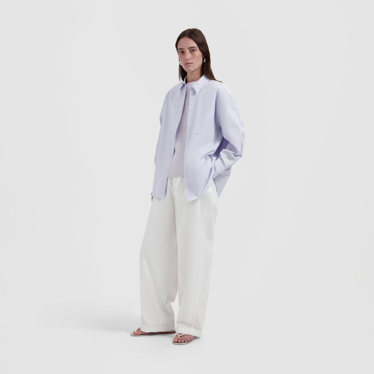 STRIPE OVERSIZED SHIRT | OFF WHITE / PURPLE HEATHER