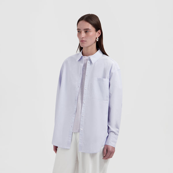 Stripe Oversized Shirt - Off-White/Purple Heather