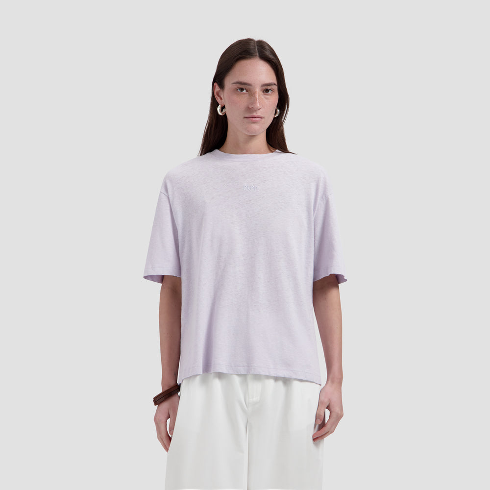 Retro Logo Linen Boxy Tee - Purple Heather