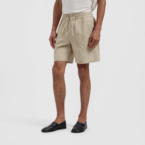 Embroidered Flower Shorts - Cement