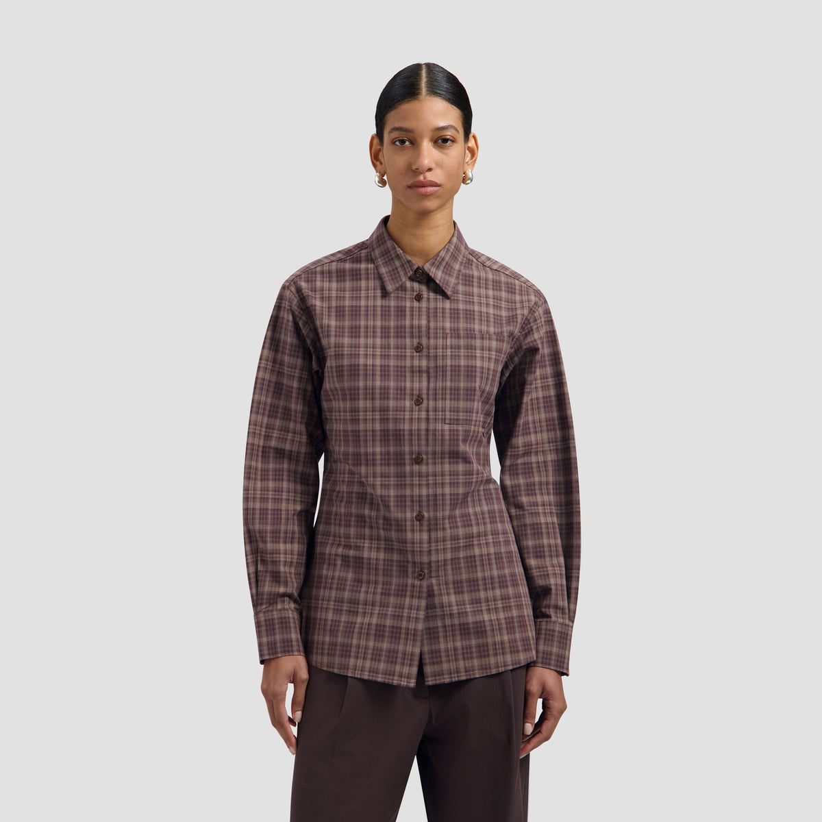 CHECKED FITTED SHIRT | CHOCOLATE PLUM
