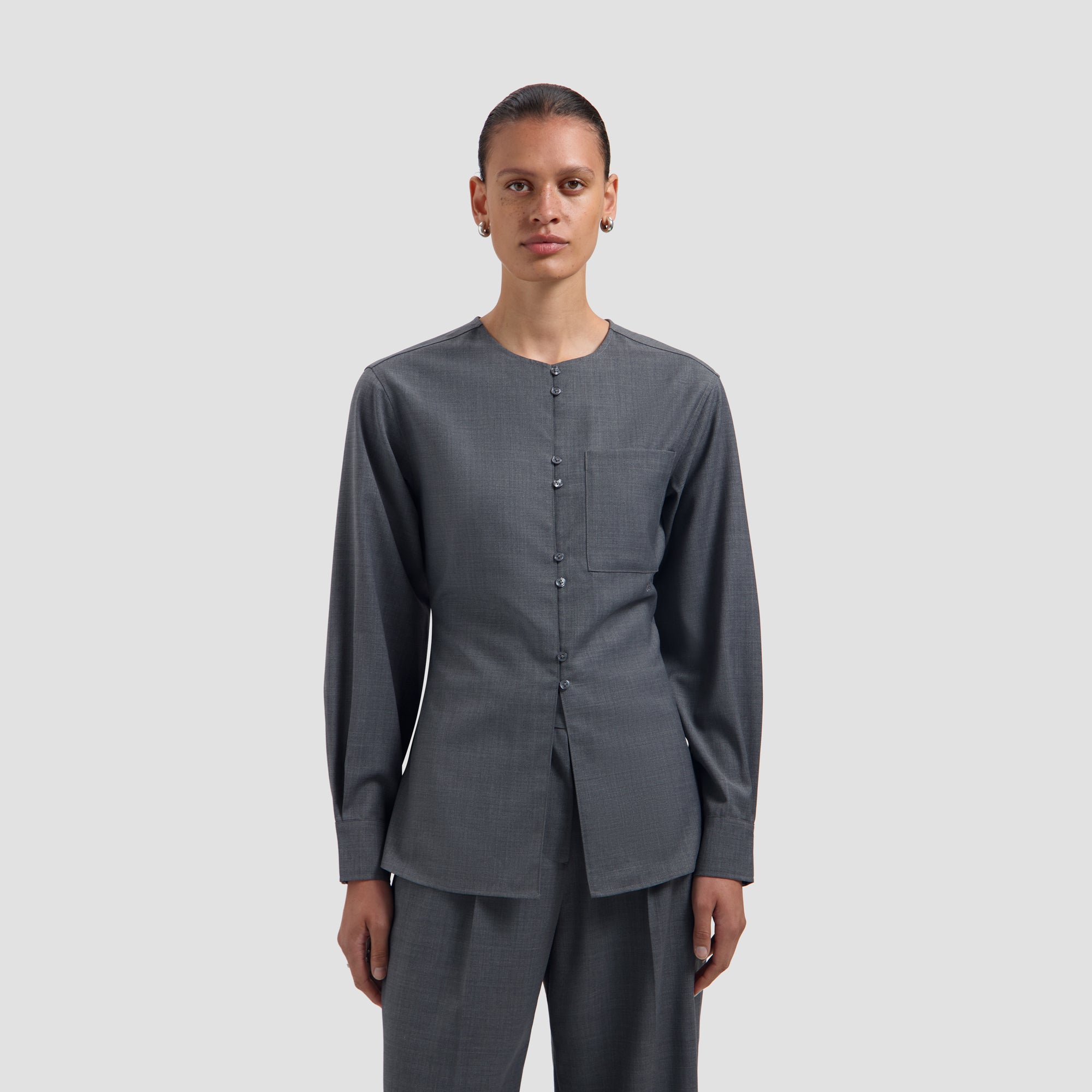 Wool Fitted Shirt - Sharkskin