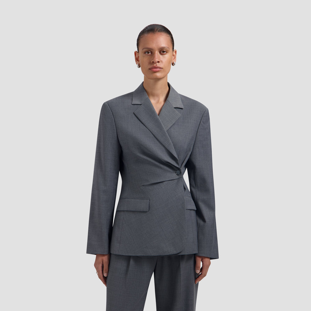 WOOL ASYMETRIC BLAZER | SHARKSKIN