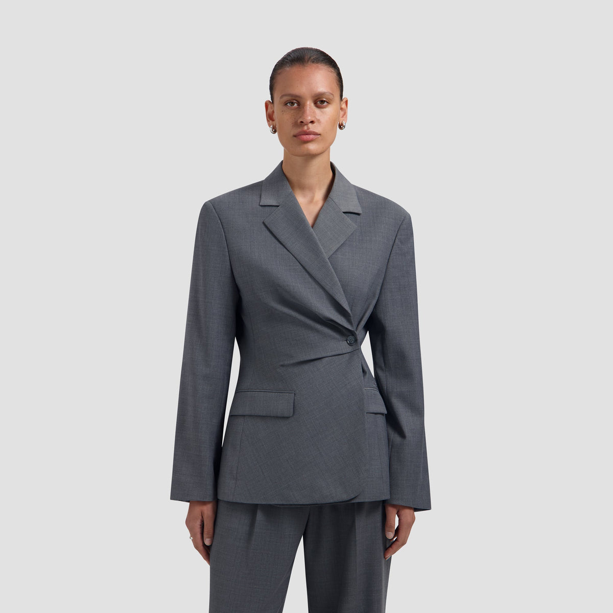 WOOL ASYMETRIC BLAZER | SHARKSKIN