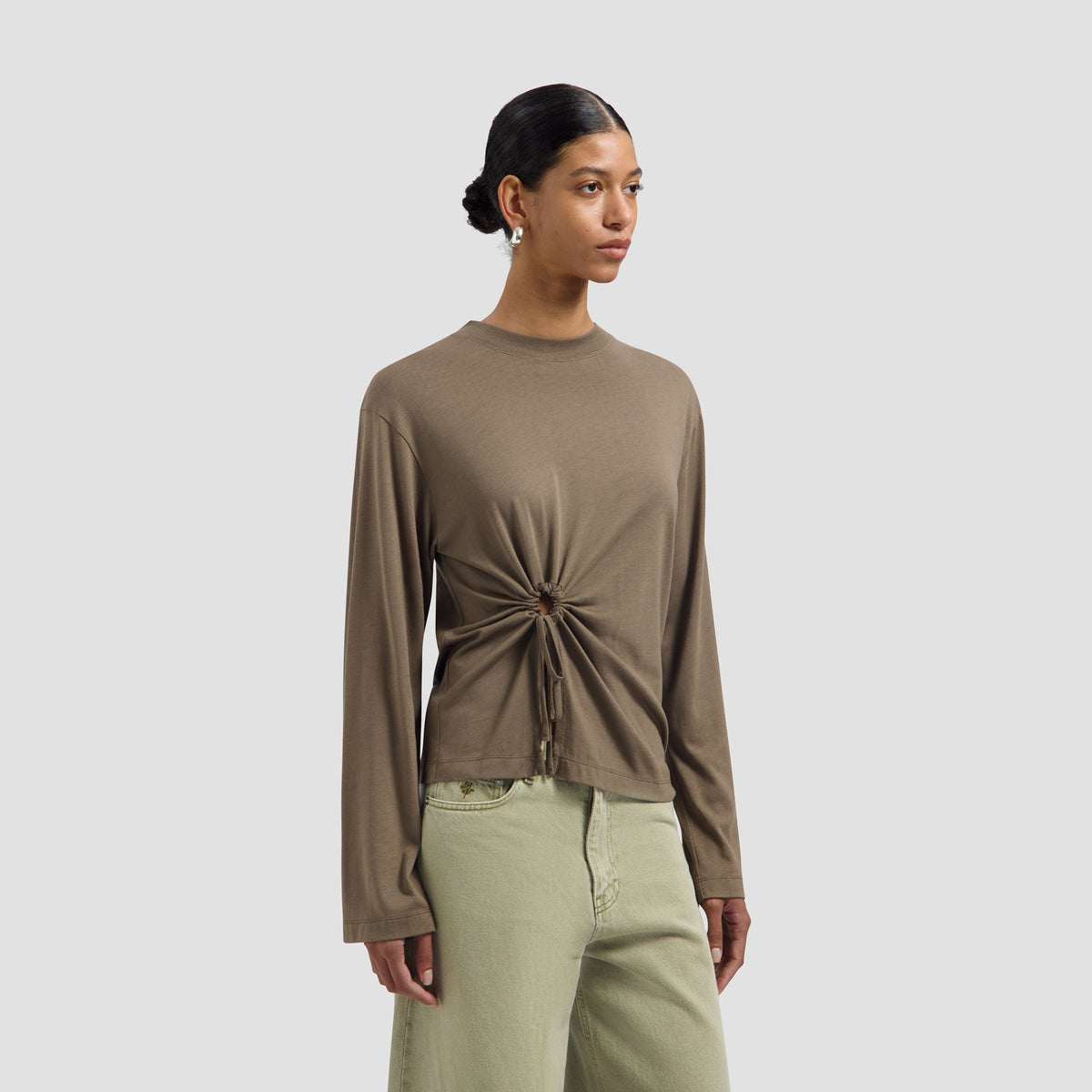 TIE DETAIL LS TOP | CHOCOLATE CHIP