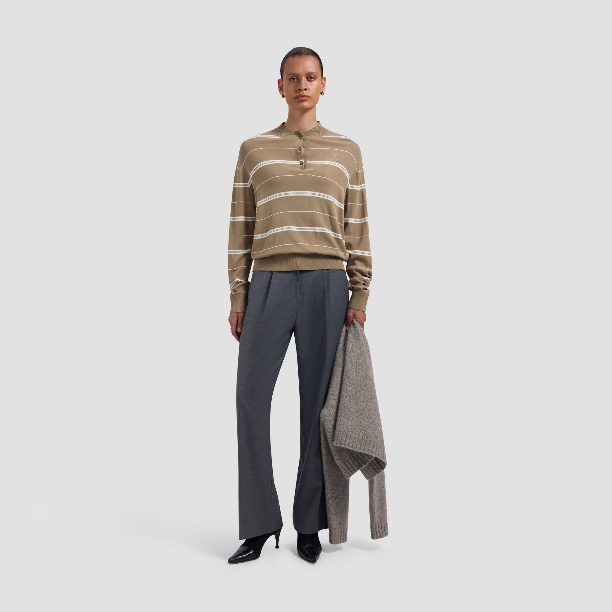 Striped Knitted Polo - Chocolate Chip