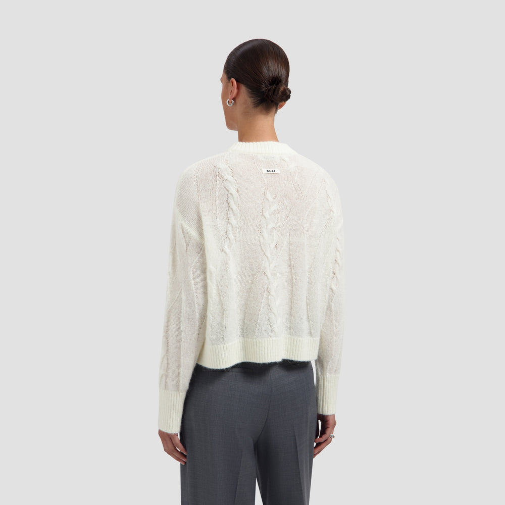 CABLE KNITTED CREWNECK | OFF WHITE / MULCH