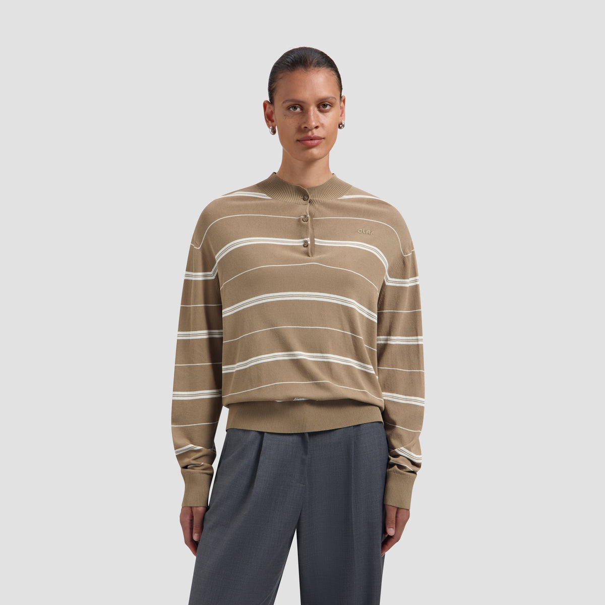 STRIPED KNITTED POLO | CHOCOLATE CHIP