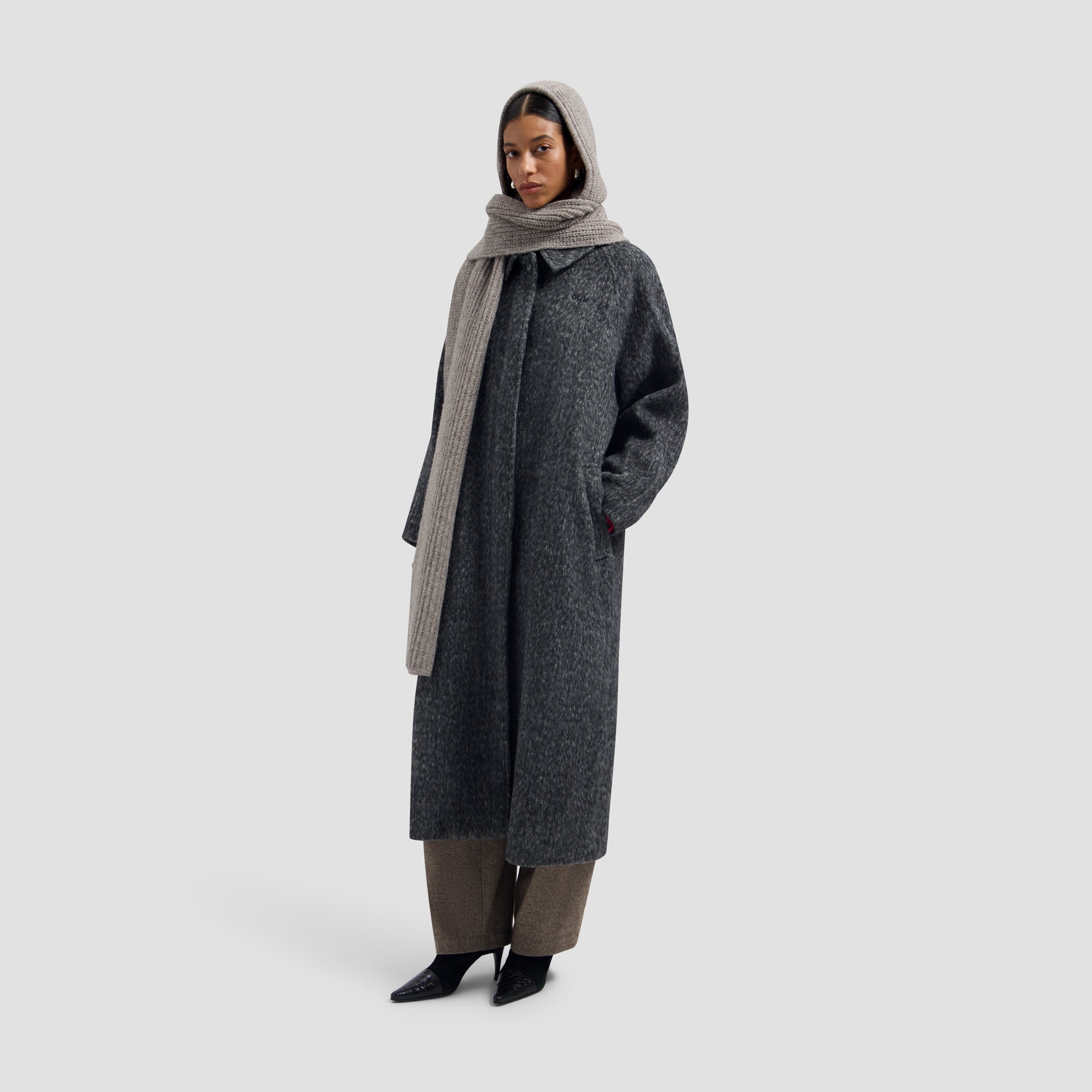 Wool Hooded Scarf - Chocolate Chip