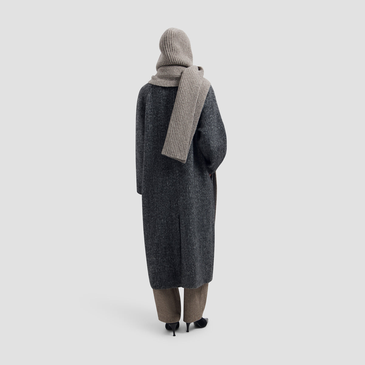 Wool Hooded Scarf - Chocolate Chip